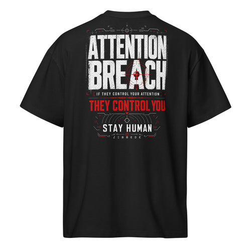 Attention Breach Black Boxy T-Shirt back view showing the main graphic